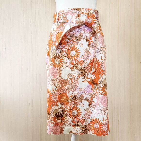 1901 Dresses & Skirts - Nordstrom 1901 Retro Orange Pink Floral Belted Straight Pencil Skirt Size 8 Boho